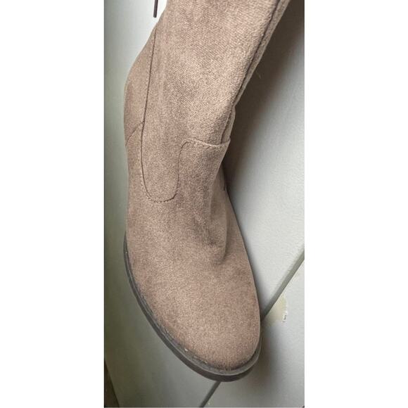 Thigh High Faux Suede Boots 8M Over The Knee Lace Up Taupe Pirate Style Boots - Picture 6 of 16